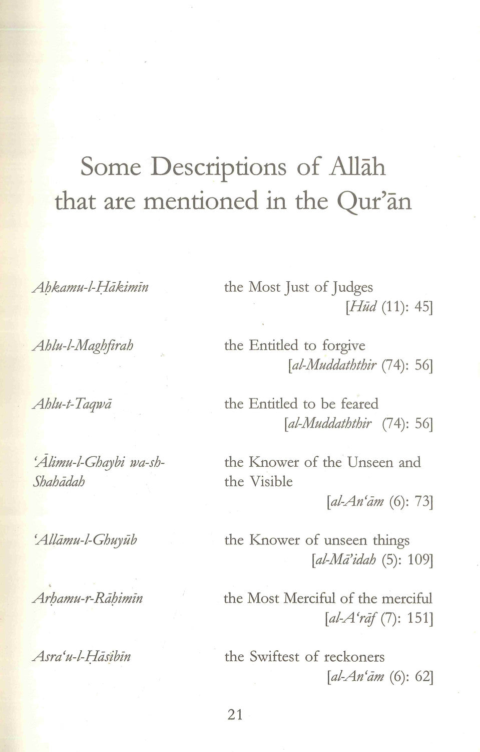 Explanation to the Beautiful and Perfect Names of Allah