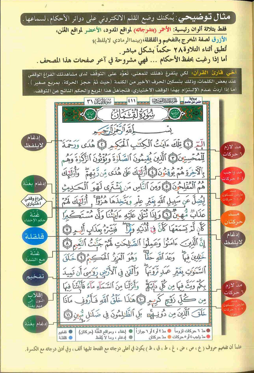 Tajweed Quran - Color coded Arabic only Large 17x24cm DM Delux